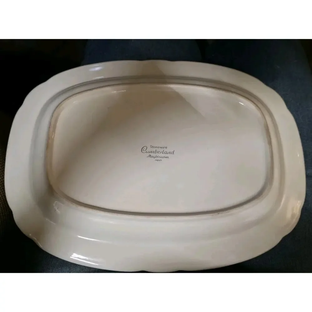 Vintage Mayblossom Cumberland Japan Stoneware Serving Platter Brown Floral EUC